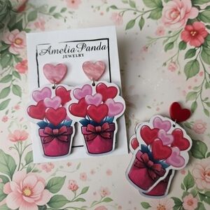 Amelia Panda Heart Bouquet Earrings
